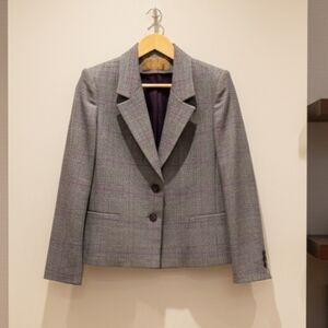 Vintage Saville Sz 12 Wool Women's Gray Plaid Blazer Purple Pinstripe